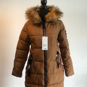NWT Brown Parka with Faux Fur Trim